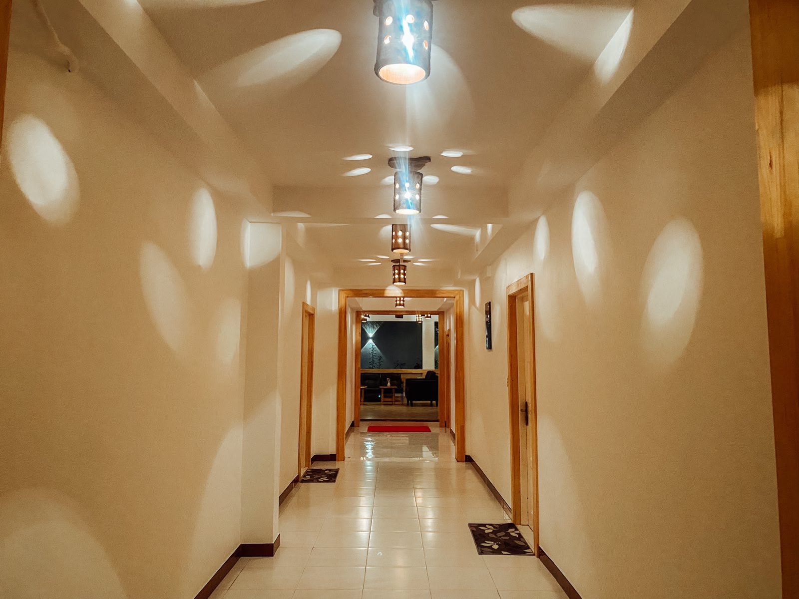 Hallway with decorative pendant lights